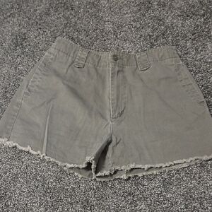 American Eagle Outfitters Olive Gray Frayed Hem Jean Shorts